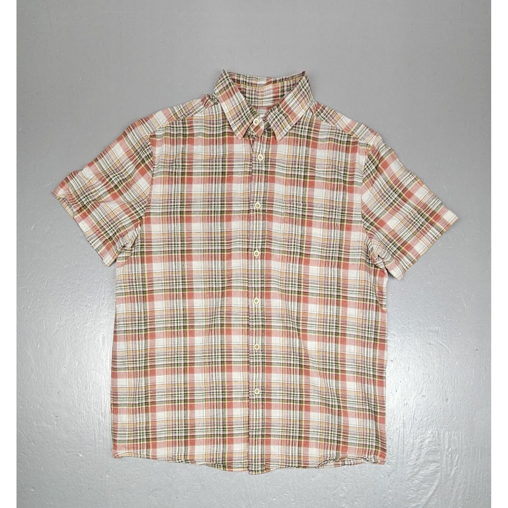 Rowm Button Down‎ Shirt Mens Medium Plaid Multicolor Casual Preppy Short Sleeve